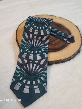 Men’s Teal Geometric Radiant-Pattern Tie by